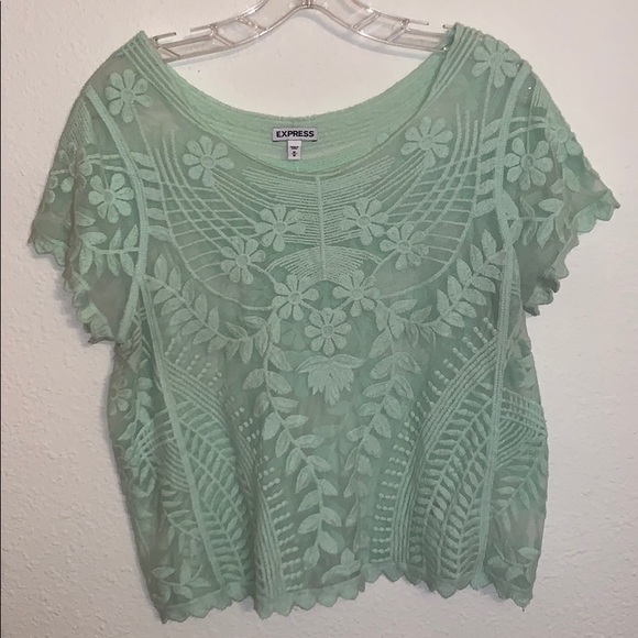 Express Women’s Mint Sheer Lace Crop Top - Picture 1 of 4